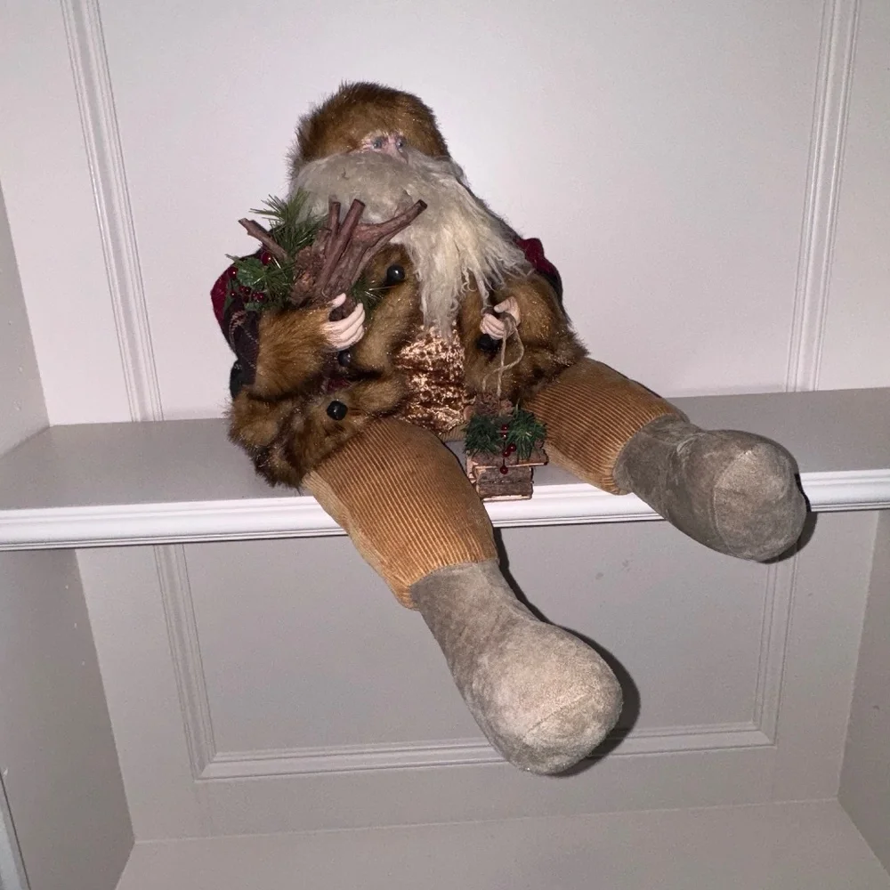 Vintage Santa Claus Shelf Sitter Red/Green Plaid Birdhouse Pinecones Berries - Picture 6 of 7